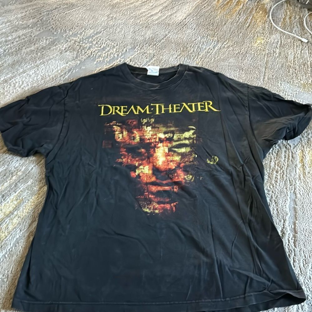 Mens Vintage Y2K Dream Theater Faded Black Band Graphic Tee T-Shirt Size XLarge